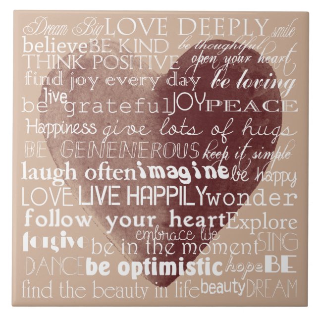 Inspirational Words Watercolor Heart Tile (Front)