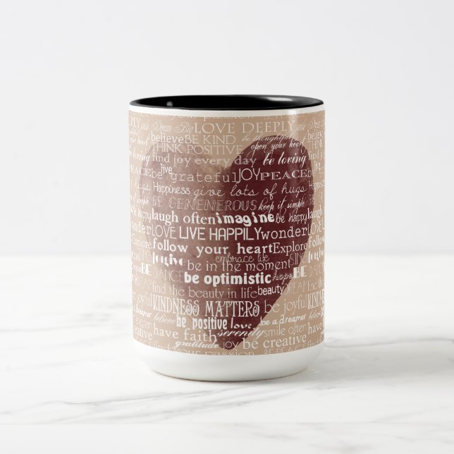 Inspirational Words Watercolor Heart Two-Tone Coffee Mug (Center)