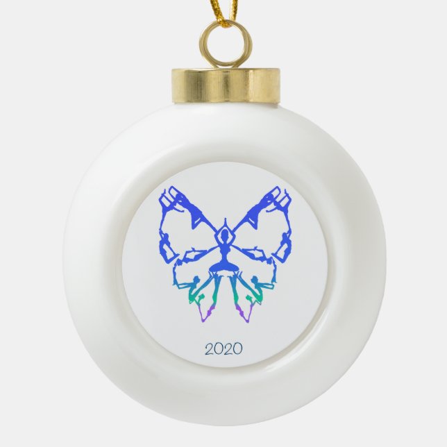 Inspirational Yoga Poses Butterfly New Beginnings Ceramic Ball Christmas Ornament (Front)