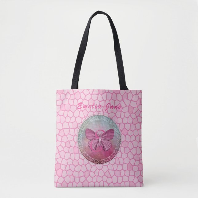 Inspire 'Become the Change' Pink Butterfly Mosaic Tote Bag (Front)