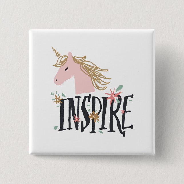 Inspire | Gold Mane Unicorn 15 Cm Square Badge (Front)