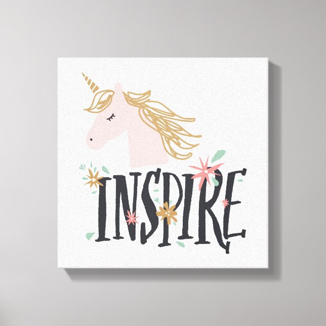 Inspire | Gold Mane Unicorn Canvas Print (Front)
