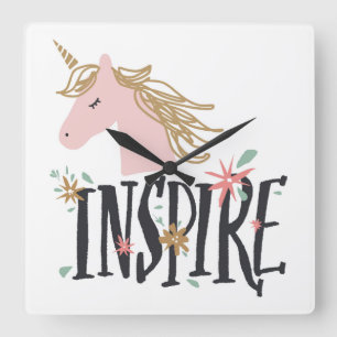 Inspire Gold Mane Unicorn Square Wall Clock
