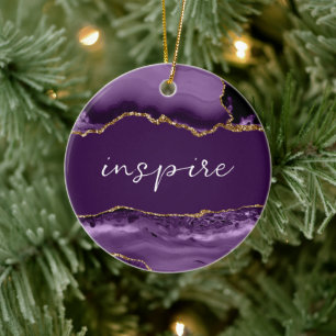Inspire Inspirational Word Purple Silver Agate Ceramic Tree Decoration