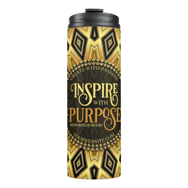Inspire Orange Black Yellow Art Deco Mandala Thermal Tumbler (Front)