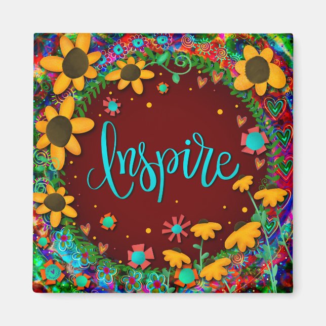 Inspire Pretty Colourful Fun Flowers Inspirivity Magnet (Front)