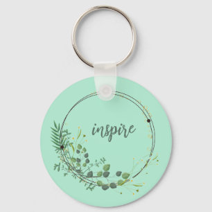 Inspire With Floral Botanical Frame Key Ring