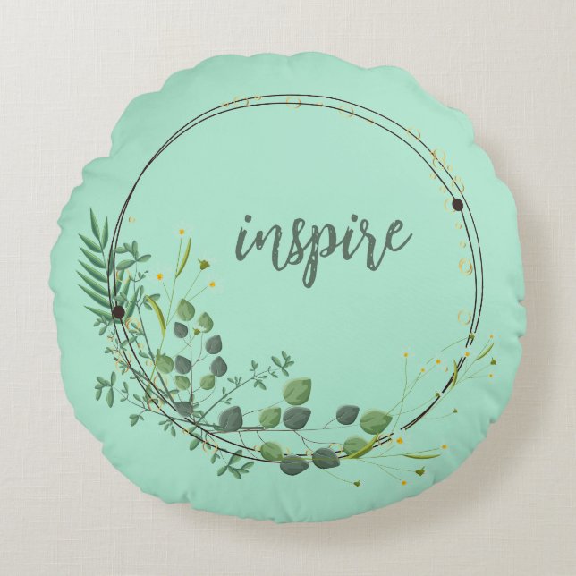 Inspire With Floral Botanical Frame Round Cushion (Front)