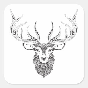 Inspired Deer Horned Head Square Sticker