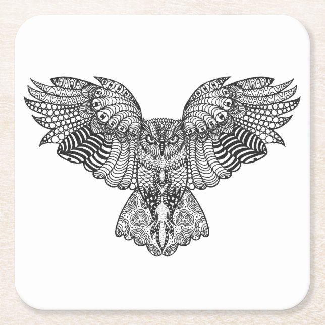 Inspired Eagle Owl Square Paper Coaster (Front)