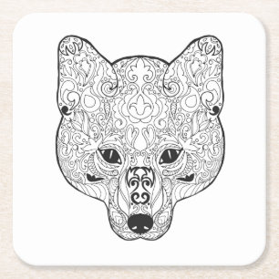 Inspired Fox Head Square Paper Coaster