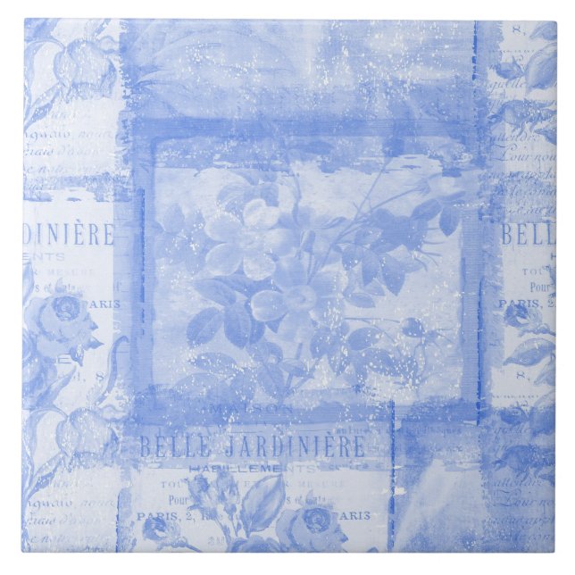 Inspired French Botanical Blue Tile (Front)