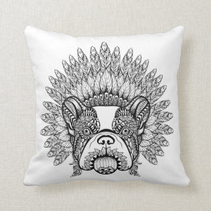 Inspired French Bulldog In War Bonnet Cushion
