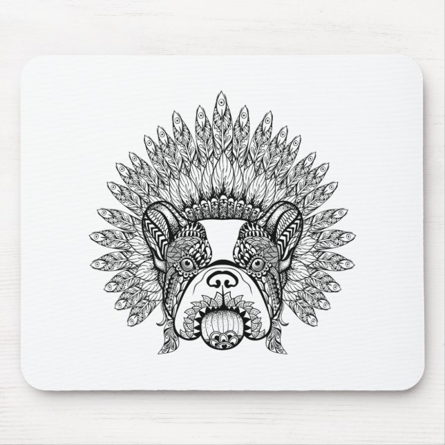 Inspired French Bulldog In War Bonnet Mouse Mat (Front)