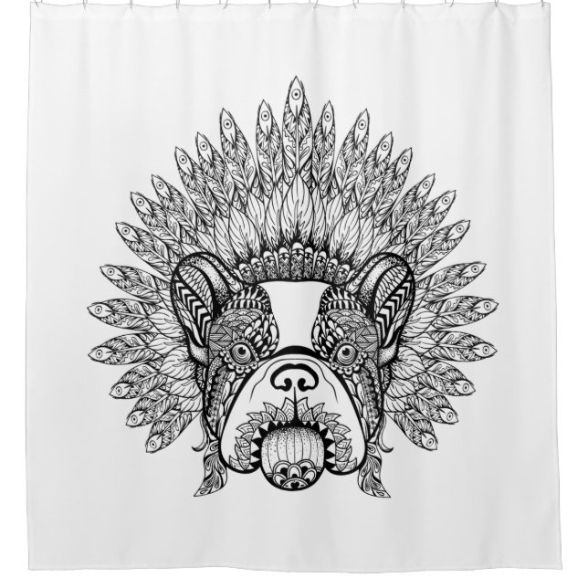 Inspired French Bulldog In War Bonnet Shower Curtain (Front)