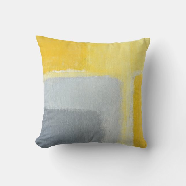 'Inspired' Grey and Yellow Abstract Art Cushion (Front)