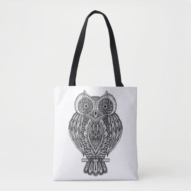 Inspired Hand Drawn Ornate Owl 2 Tote Bag (Front)