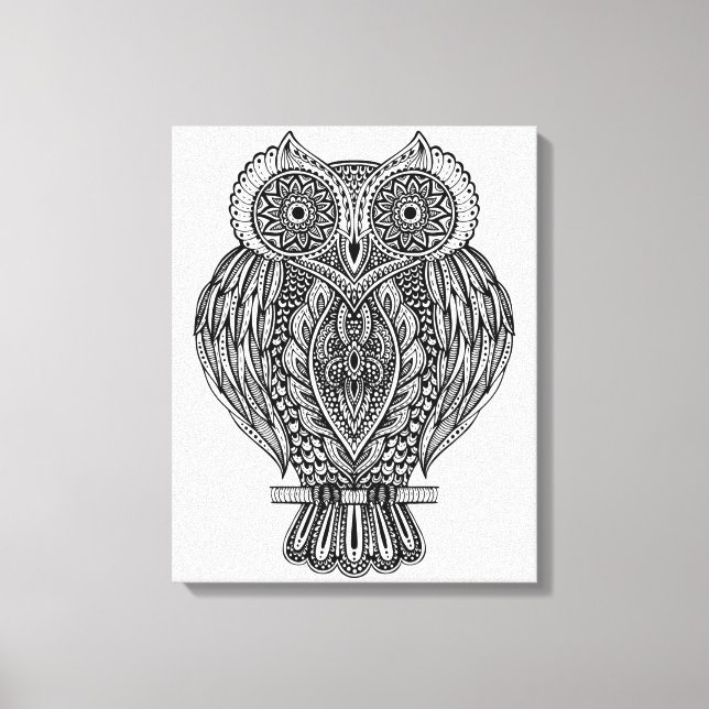 Inspired Hand Drawn Ornate Owl 6 Canvas Print (Front)