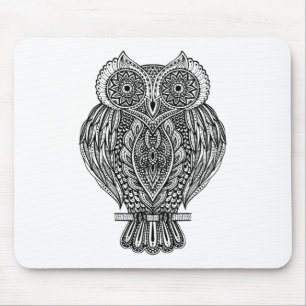 Inspired Hand Drawn Ornate Owl Mouse Mat