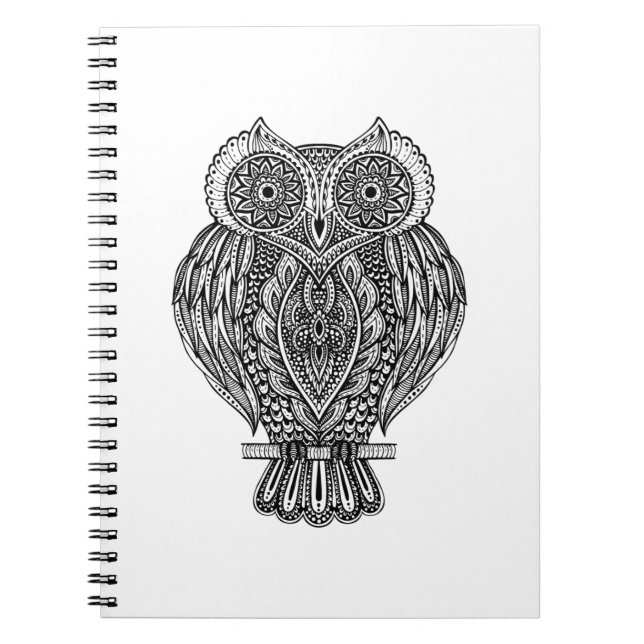 Inspired Hand Drawn Ornate Owl Notebook (Front)
