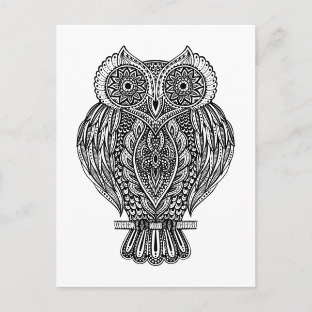 Inspired Hand Drawn Ornate Owl Postcard (Front)