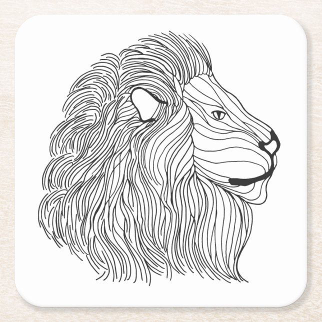 Inspired Lion Head 5 Square Paper Coaster (Front)