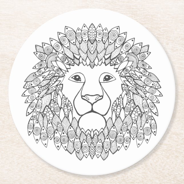 Inspired Lion Head Round Paper Coaster (Front)