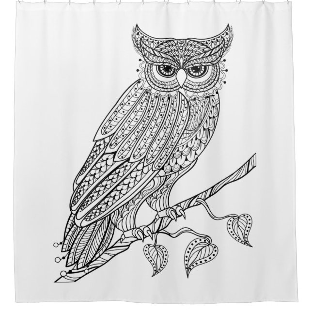 Inspired Magic Owl Sitting On Branch Shower Curtain (Front)