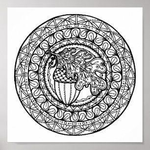 Inspired Mandala Autumn Oak Leaf 2 Poster