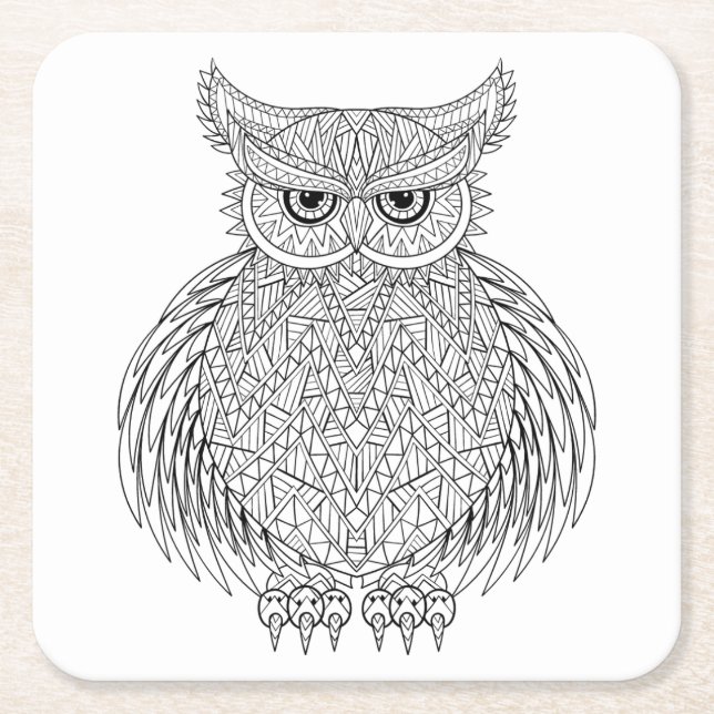 Inspired Owl Bird Totem Square Paper Coaster (Front)