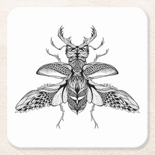 Inspired Psychedelic Stag-Beetle Square Paper Coaster