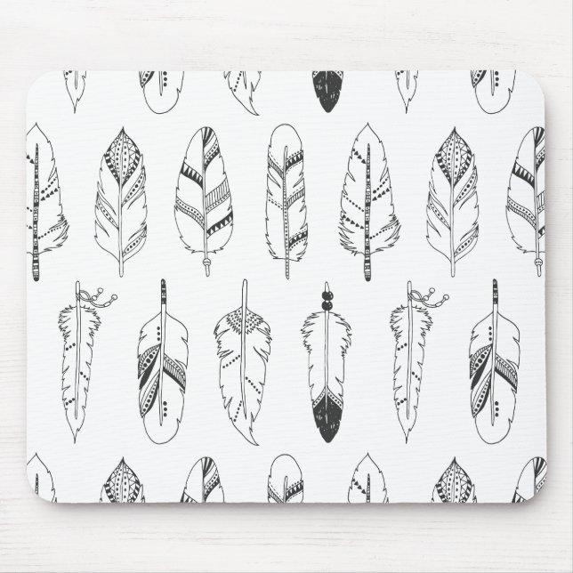Inspired Retro Feather Pattern Mouse Mat (Front)