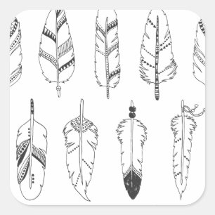 Inspired Retro Feather Pattern Square Sticker