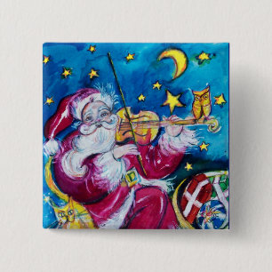 INSPIRED SANTA PLAYING VIOLIN 15 CM SQUARE BADGE