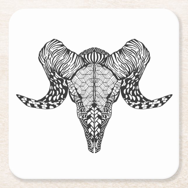 Inspired Sheep Skull Square Paper Coaster (Front)