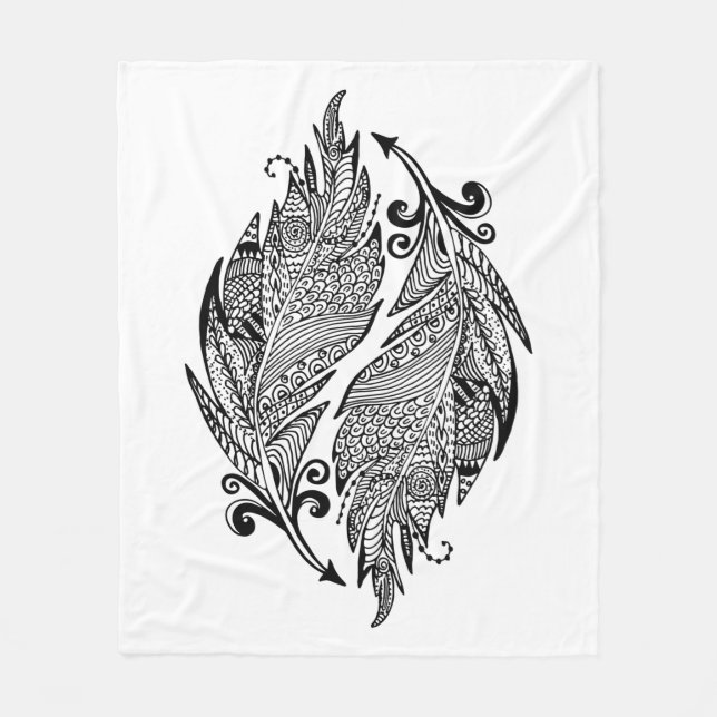 Inspired Sketch Of Feathers Fleece Blanket (Front)