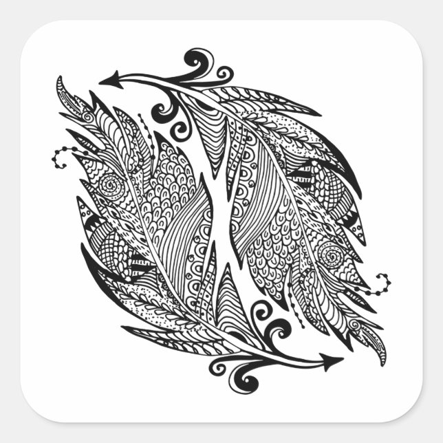 Inspired Sketch Of Feathers Square Sticker (Front)