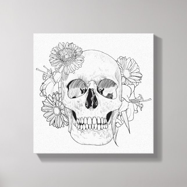 Inspired Skull And Flowers 6 Canvas Print (Front)