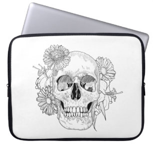 Inspired Skull And Flowers Laptop Sleeve