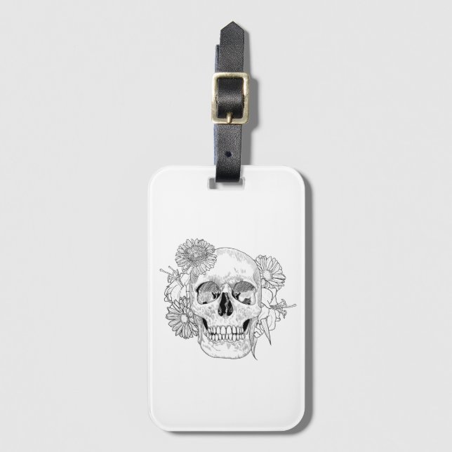 Inspired Skull And Flowers Luggage Tag (Front Vertical)