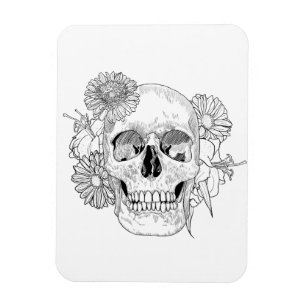 Inspired Skull And Flowers Magnet
