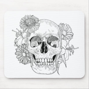 Inspired Skull And Flowers Mouse Mat