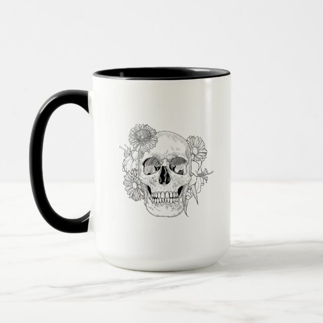 Inspired Skull And Flowers Mug (Left)