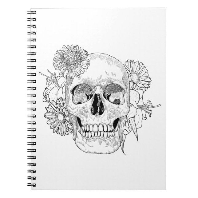 Inspired Skull And Flowers Notebook (Front)
