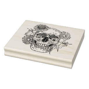 Inspired Skull And Flowers Rubber Stamp