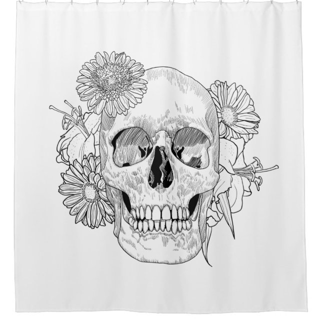Inspired Skull And Flowers Shower Curtain (Front)