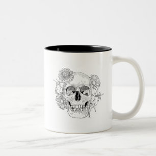 Inspired Skull And Flowers Two-Tone Coffee Mug