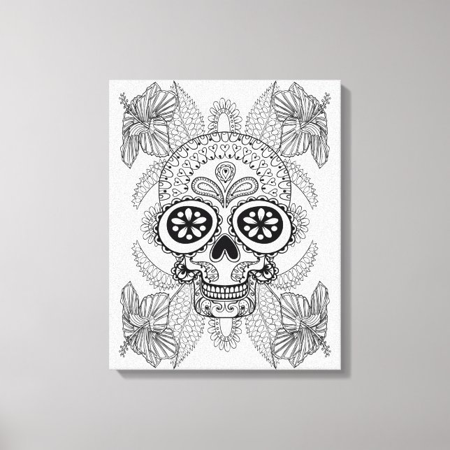 Inspired Skull In Flowers 6 Canvas Print (Front)