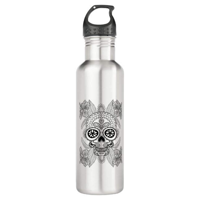 Inspired Skull In Flowers 710 Ml Water Bottle (Front)