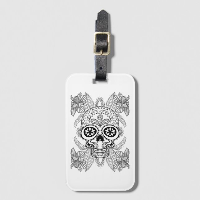 Inspired Skull In Flowers Luggage Tag (Front Vertical)